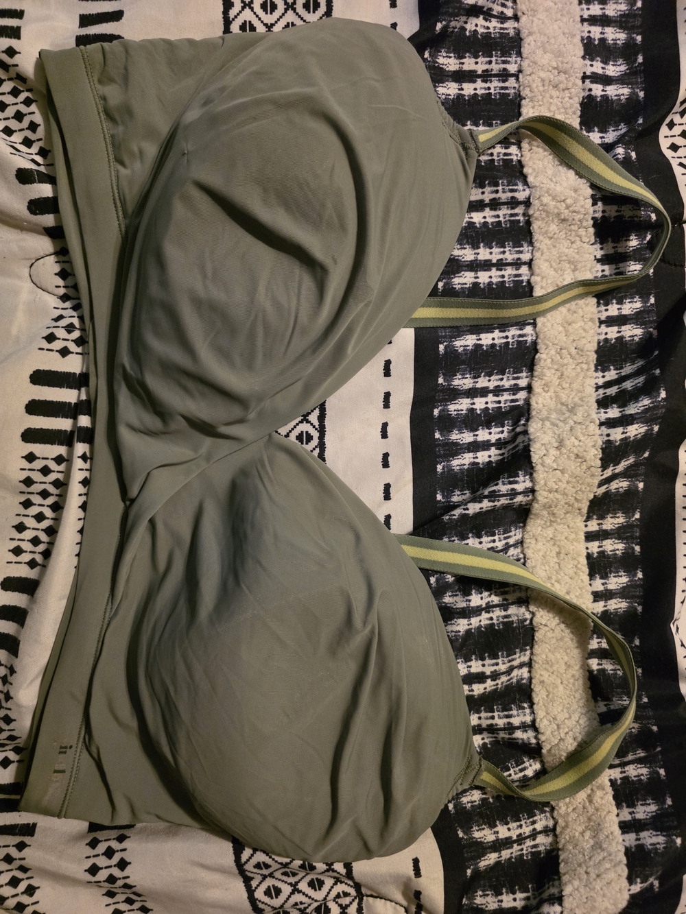 Olive Green Everyday T-Shirt Bra with Striped Adjustable Straps